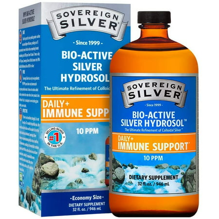 Sovereign Silver Bio-Active Silver Hydrosol for Immune Support - Colloidal Silver - 10 ppm, 32oz (946mL) - Family Size - 616833274039
