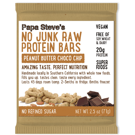 Papa Steve s No Junk Raw Protein Bar Peanut Butter Choco Chip 20g Protein 10 Ct - 617724485879