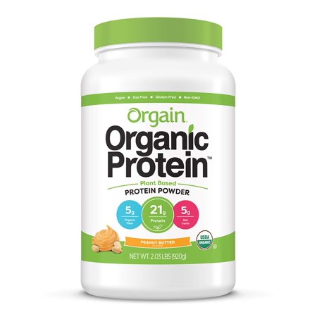 Orgain Organic Plant Based Protein Powder, Peanut Butter - Vegan, Low Net Carbs, Non Dairy, Gluten Free, Lactose Free, No Sugar Added, Soy Free, Kosher, Non-GMO, 2.03 Pound (Packaging May Vary) - 617949781183