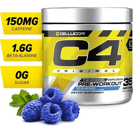 C4 Original Pre Workout Powder Icy Blue Razz Vitamin C for Immune Support Sugar Free Preworkout Energy for Men & Women 150mg Caffeine + Beta Alanine + Creatine 35 Servings - 617949798563