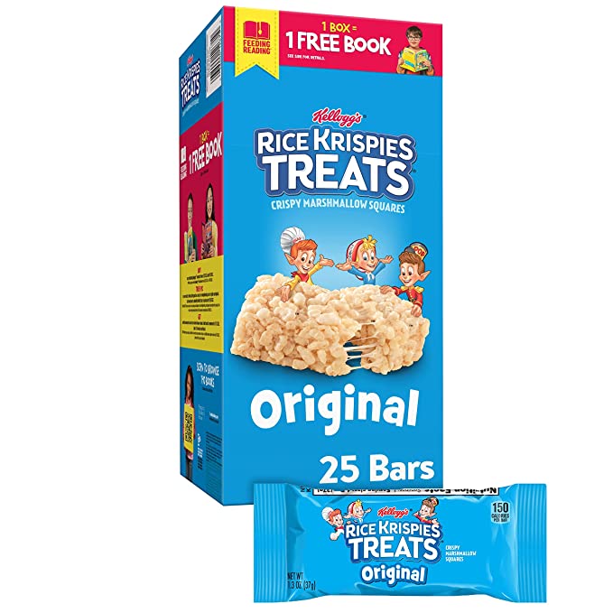  Kellogg’S Rice Krispies Treats, Crispy Marshmallow Squares, Original, Single Serve, Display Box, 1.3 Oz Bars (25Count) - 038000126710