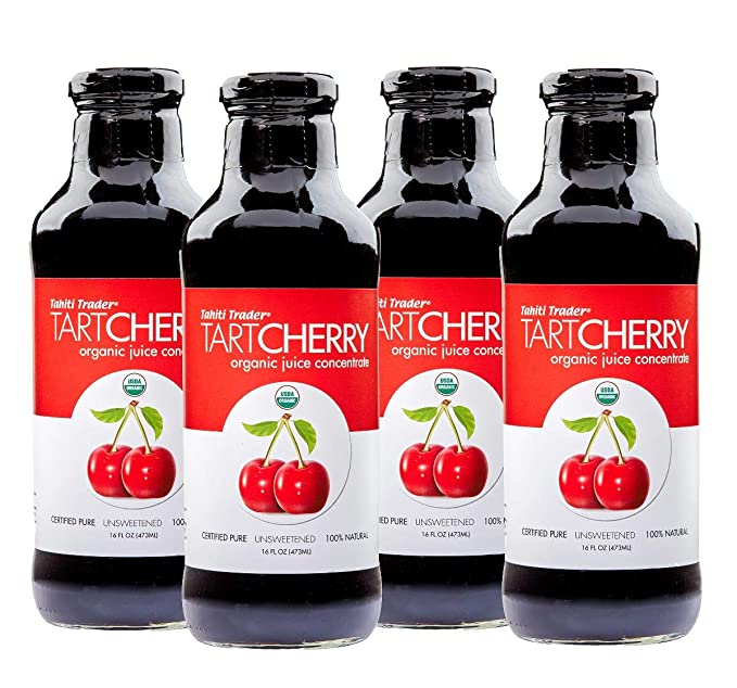 TAHITI TRADER Tart Cherry Juice Concentrate - Ready to Drink Organic Superfood Juice Promoting Immune Support & Overall Health - Pure, Unsweetened Fruit Juice - (16 oz, 4 Pack) - 618528713434