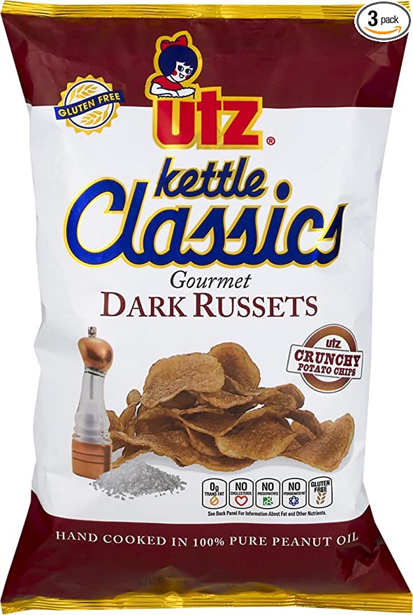  Utz Kettle Classics Gourmet Dark Russets Potato Chips 8 oz. Bag (3 Bags) - 618554970771