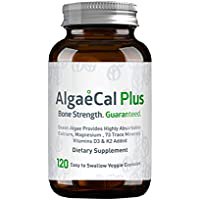 AlgaeCal Plus - Calcium Supplement Natural Red Algae Plant-Based with Vitamin D3 + K2 Magnesium Boron and Trace Minerals Increase Bone Strength Highly Absorbable Easy To Swallow 120 Veggie Caps - 618573731391