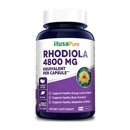 Rhodiola Rosea 4800 mg 180 Veggie Capsules (Non-GMO, Extract 20:1, Vegetarian/ Vegan & Gluten-Free) Max Strength - Supports Energy Levels and Mood*, Supports Healthy Brain Function* - 619775072497