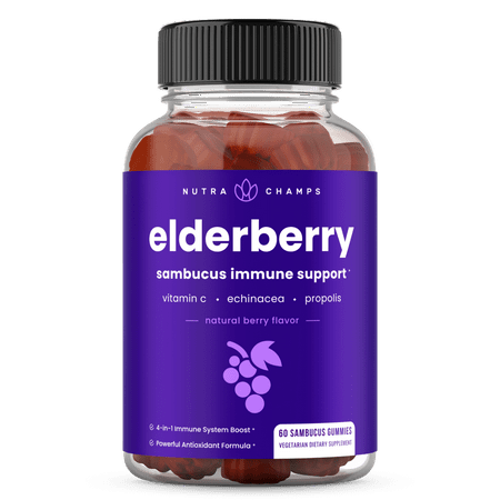 NutraChamps Elderberry Gummies with Vitamin C Propolis & Echinacea - Immune System Support Gummy Vitamins for Adults & Kids - Max Strength 200mg Sambucus Antioxidant - 621983990227