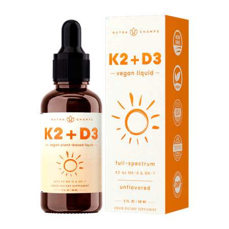 NutraChamps Vitamin D3 K2 Drops | Vegan Liquid Vitamin D3 5000 IU & K2 with MK7 & MK4 | Vitamin D Drops for Healthy Bones Heart & Immune System - 621983990388