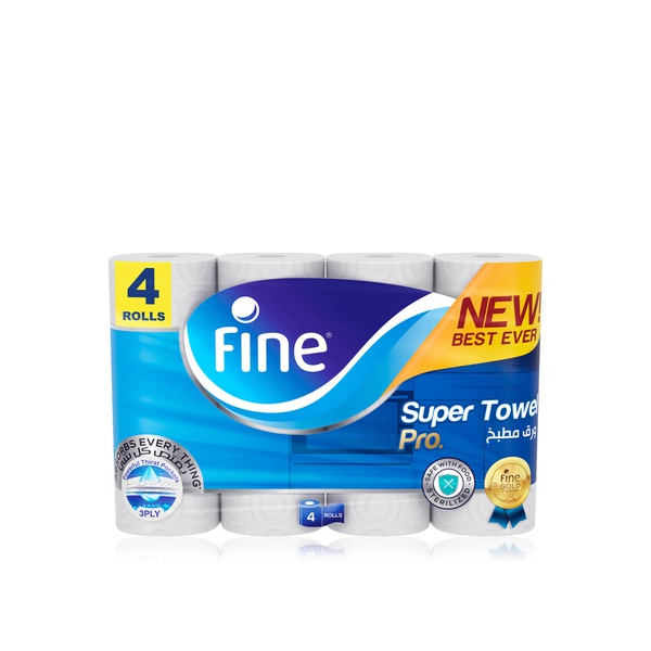 Fine Super Towel Pro kitchen paper towel 3-ply 4 rolls - Waitrose UAE & Partners - 6251001310566