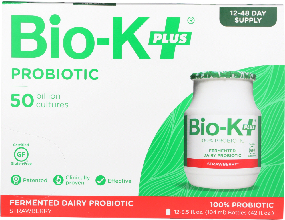 BIO K PLUS: Fermented Dairy Probiotic Strawberry 12 Pack, 42 oz - 0626608000978