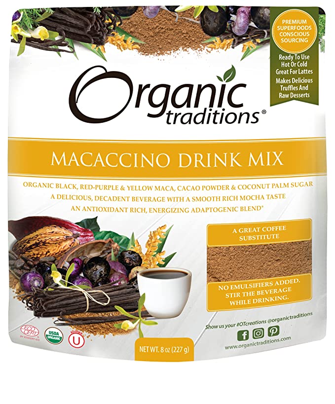  Organic Traditions Macaccino Drink Mix - 8oz - Maca Root & Cacao Powder Blend  - 627733004923