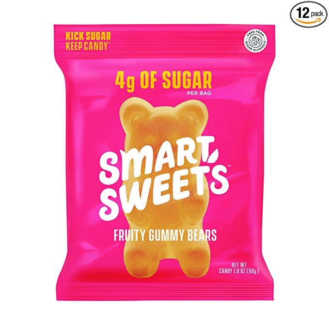  SmartSweets Fruity Gummy Bears, Candy with Low Sugar (4g), Low Calorie (110), No Artificial Sweeteners, Gluten-Free, Non-GMO, Healthy Snack for Kids & Adults, Variety of Flavors, 1.8oz (Pack of 12) - 300718659423