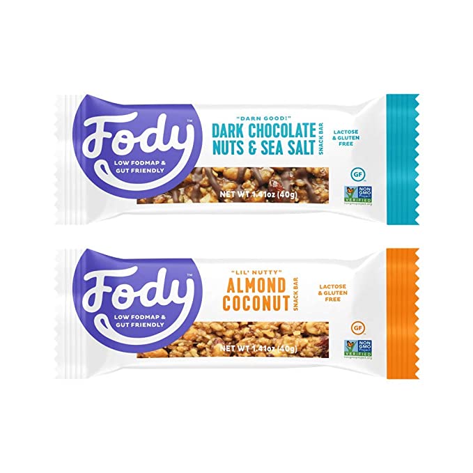 Fody Foods Vegan Protein Variety Bars | 8g Protein Snack Bar | Low FODMAP Certified | Gut IBS Friendly Snacks | Gluten Free Lactose Free | Almond Coconut, Dark Chocolate Nuts and Sea Salt 6 Count - 628055758433