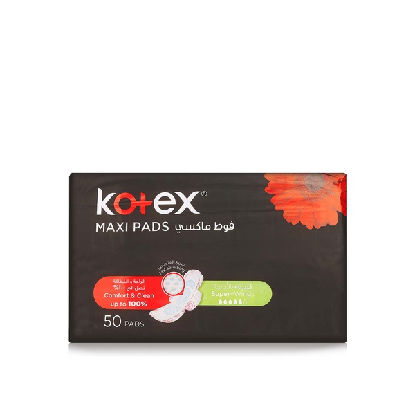 Kotex maxi pads slim super+ wings x50 - Waitrose UAE & Partners - 6281002431076