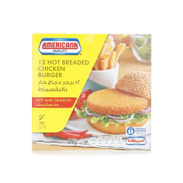 Americana breaded chicken burger hot and crunchy 12s 678g - Waitrose UAE & Partners - 6281050114259