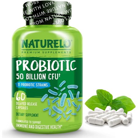 NATURELO Probiotic Supplement - 50 Billion CFU - 11 Strains - One Daily - Helps Support Digestive & Immune Health - Delayed Release - No Refrigeration Needed - 60 Vegan Capsules - 628110628329