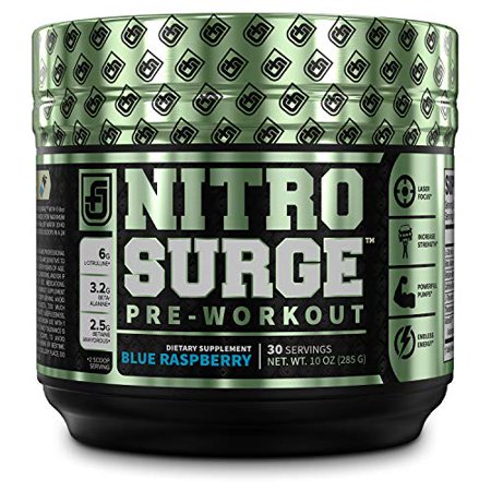 NITROSURGE Pre Workout Supplement - Energy Booster, Instant Strength Gains, Clear Focus, & Intense Pumps - Nitric Oxide Booster & Powerful Preworkout Energy Powder - 30 Servings, Blue Raspberry - 628250670165