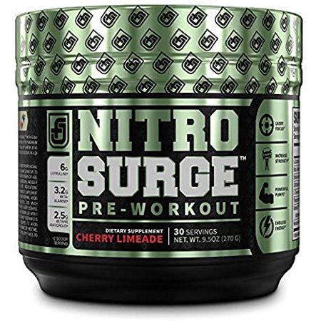 NITROSURGE Pre Workout Supplement - Endless Energy, Instant Strength Gains, Clear Focus, Intense Pumps - Nitric Oxide Booster & Powerful Preworkout Energy Powder - 30 Servings, Cherry Limeade - 628250670240