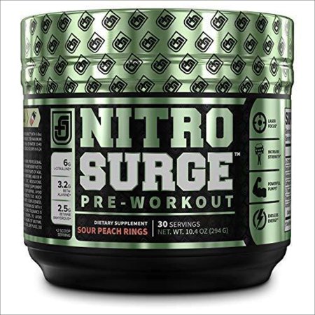 NITROSURGE Pre Workout Supplement - Endless Energy, Instant Strength Gains, Clear Focus, Intense Pumps - Nitric Oxide Booster & Powerful Preworkout Energy Powder - 30 Servings, Sour Pe - 628250670561