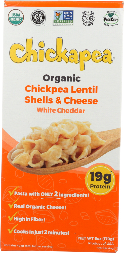 Organic Shells & Cheese White Cheddar Chickpea Lentil Pasta & Cheese Sauce, Shells & Cheese White Cheddar - 628451868187