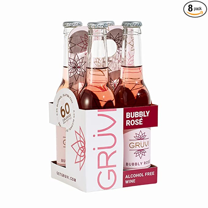  Gruvi Non-Alcoholic Bubbly Rose, 8 Bottles, 0% ABV, Non Alcoholic Sparkling Wine, Zero Alcohol Wine,  - 628504959220