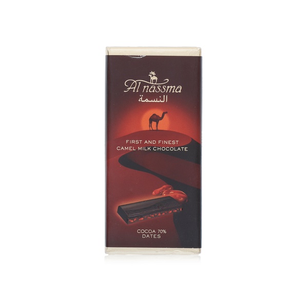 Al Nassma camel milk dark chocolate with dates 70% 70g - Waitrose UAE & Partners - 6294007310208