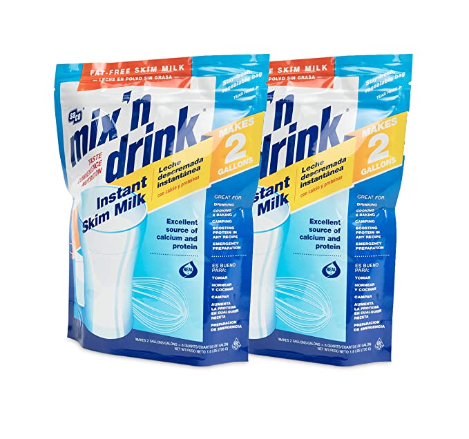 Saco Mix 'n Drink Instant Skim Milk, Fat-Free, GMO-Free, Gluten-Free, Nut-Free, rBST Free, High Calcium and Protein 2 Gallon, Pack of 2 - 630128103231