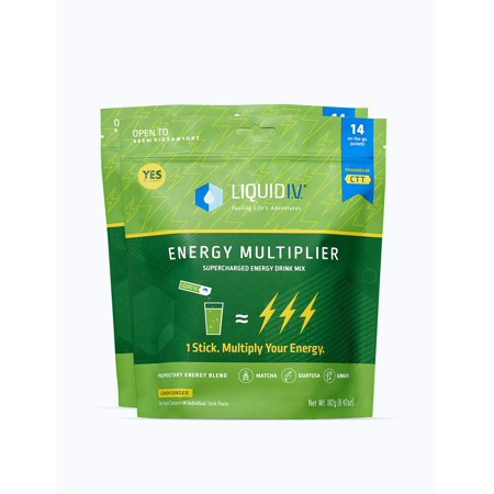 Liquid I.V. Energy Multiplier, Super-Charged Matcha Mix, 9 Essential Vitamins, Natural Caffeine, Easy Open Packets, Supplement Drink Mix, (Lemon Ginger) (28 Count) - 630148913728