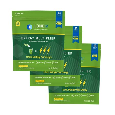 Liquid I.V. Energy Multiplier, Super-Charged Matcha Mix, 9 Essential Vitamins, Natural Caffeine, Easy Open Packets, Supplement Drink Mix, (Lemon Ginger) (42 Count) - 630148913735