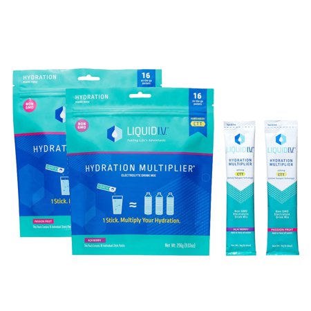 Liquid I.V. Hydration Multiplier - Electrolyte Powder, Easy Open Packets, Supplement Drink Mix (16 ct Passion Fruit, 16 ct Acai Berry) - 630148913858