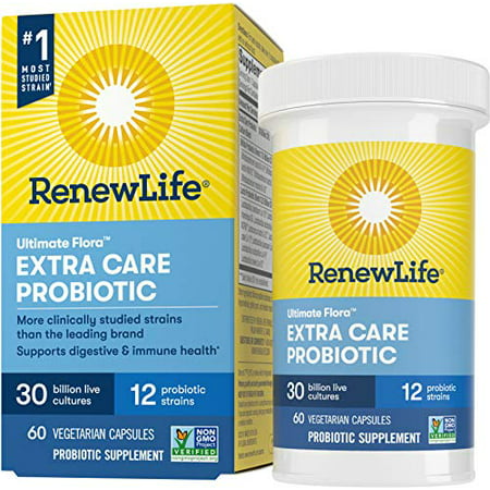 Renew Life Adult Probiotics 30 Billion CFU Guaranteed Probiotic Supplement 12 Strains For Men & Women Shelf Stable Gluten Dairy & Soy Free 60 Capsules Ultimate Flora Extra Care - 631257120267