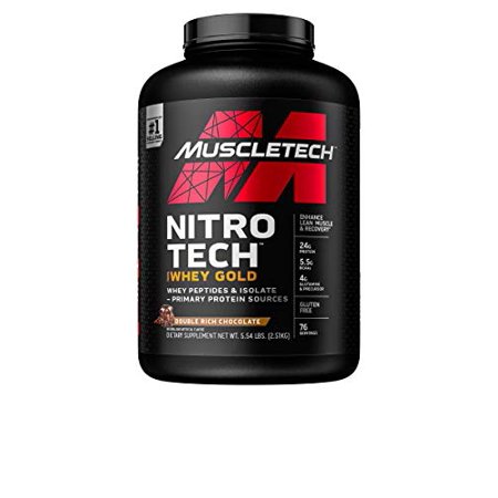 MuscleTech Nitro-Tech Whey Gold Protein Powder, Whey Isolate and Peptides, 24 Grams Protein, 5.5 Grams BCAAs, Easy to Mix, Double Rich Chocolate, 5.5 Pounds (76 Servings)(Packaging May Vary) - 631656256529