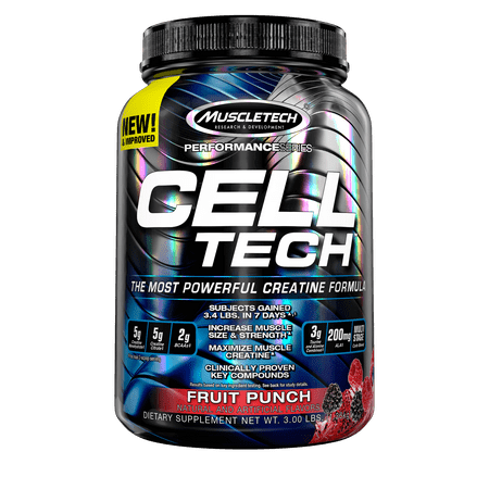 Cell Tech Creatine Monohydrate Formula Powder HPLC-Certified Improved Muscle Growth & Recovery Fruit Punch 30 Servings (3.09lbs) - 631656703184