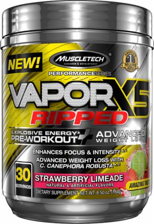 Pre Workout + Weight Loss | MuscleTech Vapor X5 Ripped | Pre Workout Powder for Men & Women | PreWorkout Energy Powder Drink Mix | Sports Nutrition Pre-Workout Products | Strawberry Limeade (30 Serv.) (B01M8IHKKP) - 631656711080