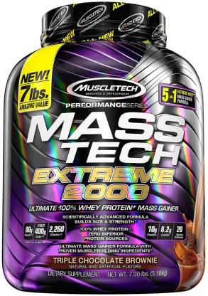 Mass Gainer Protein Powder | MuscleTech Mass-Tech Extreme 2000 | Muscle Builder Whey Protein Powder | Protein + Creatine + Carbs | Max-Protein Weight Gainer for Women & Men | Chocolate, 7 lbs (B0744G43NV) - 631656712285