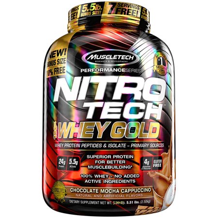 MuscleTech NitroTech Whey Gold, 100% Whey Protein Powder, Whey Isolate and Whey Peptides, Chocolate Mocha Cappuccino, 5.5 Pound - 631656712469