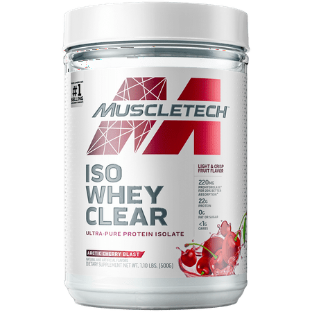 Whey Protein Powder | MuscleTech Clear Whey Protein Isolate | Whey Isolate Protein Powder for Women & Men | Clear Protein Drink | 22g of Protein, 90 Calories | Arctic Cherry Blast, 1.1lb (19 Servings) (B082DNSV3F) - 631656714838