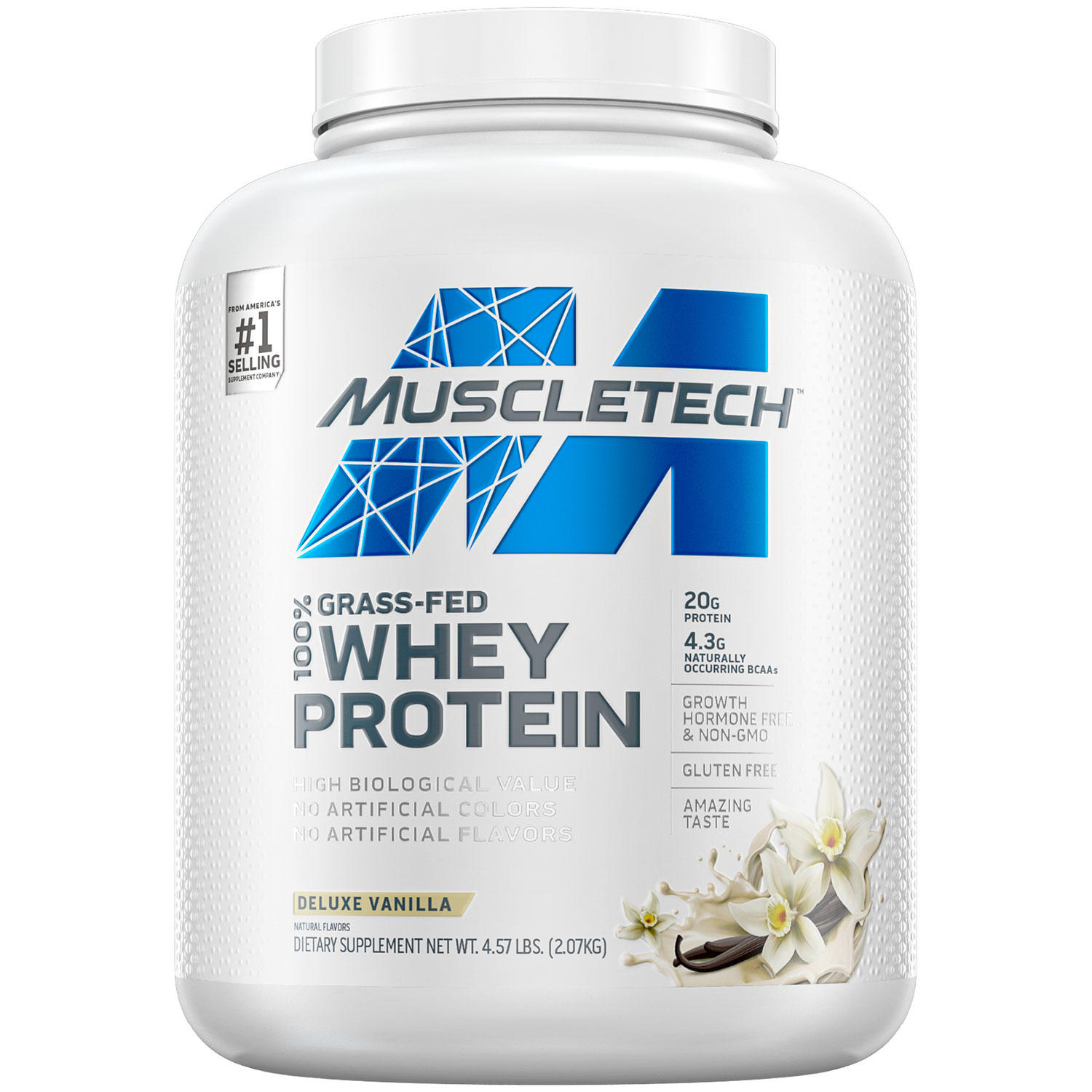 MuscleTech 100% Grass Fed Whey Protein, Vanilla (4.63 Pound) - 631656715767