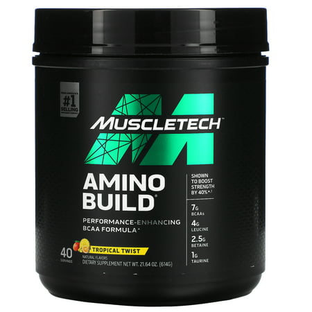 BCAA Amino Acids + Electrolyte Powder | MuscleTech Amino Build | 7g of BCAAs + Electrolytes | Support Muscle Recovery, Build Lean Muscle & Boost Endurance | Tropical Twist (40 Servings) (B08DD6GG72) - 631656715804