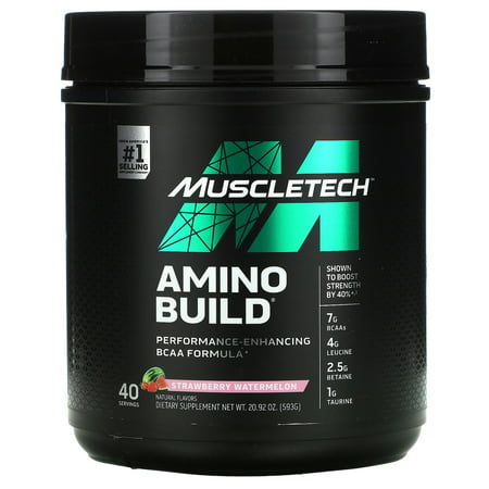 BCAA Amino Acids + Electrolyte Powder | MuscleTech Amino Build | 7g of BCAAs + Electrolytes | Support Muscle Recovery, Build Lean Muscle & Boost Endurance | Strawberry Watermelon (40 Servings) (B08DD1B37Y) - 631656715811