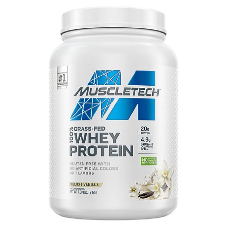 Grass Fed Whey Protein | MuscleTech Grass Fed Whey Protein Powder | Protein Powder for Muscle Gain | Growth Hormone Free, Non-GMO, Gluten Free | 20g Protein + 4.3g BCAA | Deluxe Vanilla, 1.8 lbs (B08R5FTZ52) - 631656715972