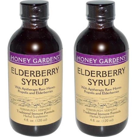 Honey Gardens - Elderberry Syrup with Apitherapy Raw Honey, Propolis and Elderberries, 4 fl oz (120 ml) - 2 Packs - 631719663424