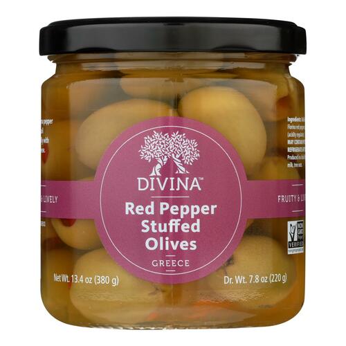 Divina - Olives Stuffed With Sweet Peppers - Case Of 6 - 7.8 Oz. - 631723202787