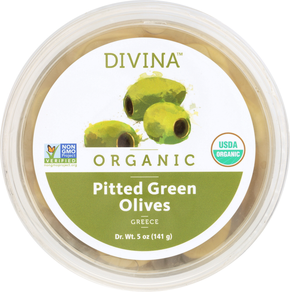 DIVINA: Organic Pitted Green Olives, 5 oz - 0631723522700