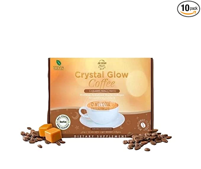 Crystal Glow Coffee CARAMEL MACCHIATO with 50,000mg Hydrolyzed Marine Collagen 21g X 10 Sachets - 631882764768