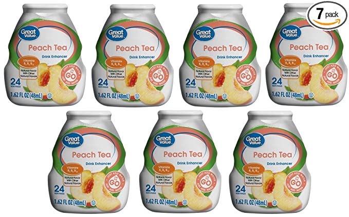  Pack of 7 - Great Value Drink Enhancer, Peach Tea, 1.62 fl oz  - 631907742566