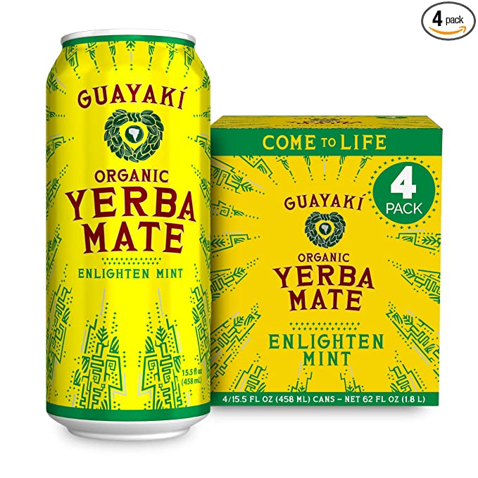 Guayaki Yerba Mate, Clean Energy Drink Alternative, Organic Enlighten Mint, 15.5oz (Pack of 4), 150mg Caffeine - 632432000060