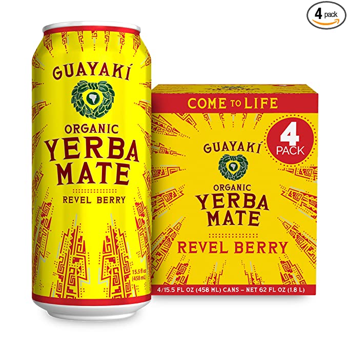 Guayaki Yerba Mate, Clean Energy Drink Alternative, Organic Revel Berry, 15.5oz (Pack of 4), 150mg Caffeine - 632432000084