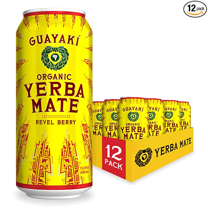  Guayaki Yerba Mate, Clean Energy Drink Alternative, Organic Revel Berry, 15.5oz (Pack of 12), 150mg Caffeine  - 632432747774