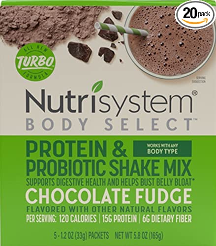  Nutrisystem® Body Select™ Chocolate Fudge Protein & Probiotic Shakes, 20ct, Delicious Shakes that Bust Belly Bloat* and Support Digestion  - 632674861030