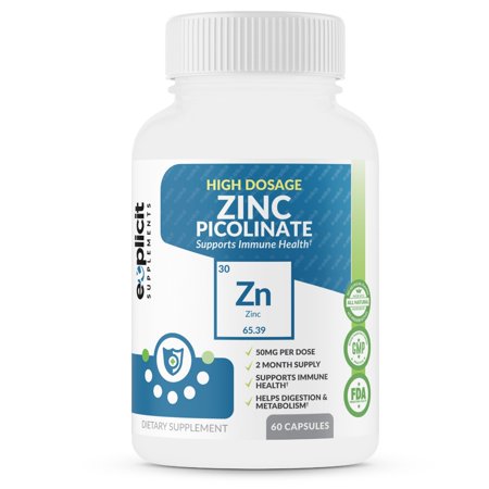 All Natural Zinc Supplement 50mg High Dose - Zinc Picolinate (50mg) for Immune Support - Zinc Pills - 2 Month Supply - 632726066406
